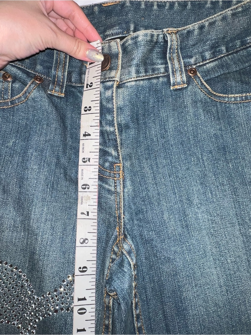 Vintage Y2K Rhinestone Skull Bootcut Jeans - Picture 7 of 10